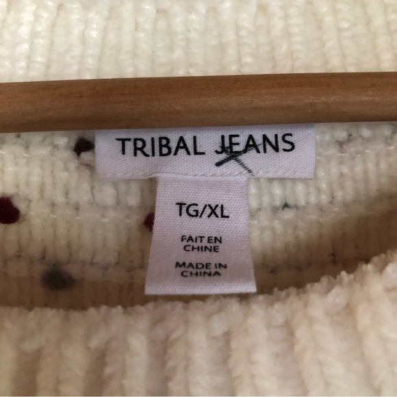 Tribal Jeans Cream Chunky Knit Sweater Mini Pom Pom Polka Dot Ivory Pullover XL - Picture 8 of 9